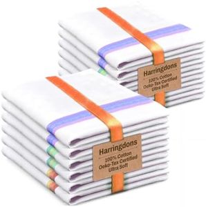 Kitchen Dish Towels Set of 12-Tea Towels by Harringdons 100% Cotton. Large Dish Cloths 28x20 Soft and Absorbent. White with Blue Green and red Stripes 4 of Each. There's no Substitute for Quality