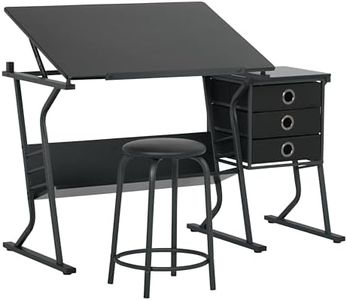 SD Studio Designs 2 Piece Eclipse Ultra Center/Drawing Table with Stool, Angle Adjustable Top, Storage Shelves, and Drawers