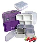 Stainless Steel Bento Lunch Box for Adults Kids with Ice Pack Insulated Lunch Bag, Leak-Proof Snack Boxes, Metal and Plastic Portion Control School Lunch Containers, 4 Compartments, 36 oz Lilac Purple