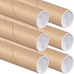 Aviditi Cardboard Tubes with Caps, 24" L x 2" W x 2" H, Pack of 6 | Poster Tube for Mailing and Storage of Blueprints, Artwork, Crafts, Long Art Holder, 24 inches