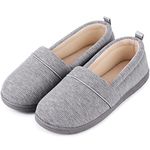 EverFoams Ladies' Memory Foam Comfort Cotton Knit House Shoes Light Weight Terry Cloth Loafer Slippers w/Anti-Skid Rubber Sole, Light Grey, 5 UK