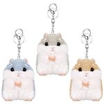 RosewineC 3 Pcs Cute Hamster Keyrings Soft Plush Keychain Hamster Pendant Keyring Pompom Keychain Decoration Animal Keychains Backpack Bag Pendant Keyrings for Girls Women Gift (BLUE BROWM GREY)