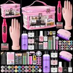 Deciniee Acrylic Nail Kit: Practice Hand Acrylic Powder Set with UV Lamp and Electric Nail Drill-False Nail Tips Manicure Full Set for Beginners Home Salon-Nail Art Decoration Tools in Pink Gift Bag