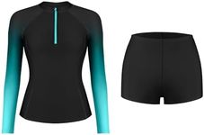 ATTRACO Women's UPF 50+ Rash Guard Two Piece Sets Long Sleeve Bathing Suit Quick Dry SPF Shirts Green XL