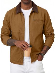 JMIERR Mens Cotton Canvas Quilted Lined Ribbed Collar Work Jacket Size M