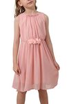 GORLYA Girls Chiffon Flower Elastic Waist A-line Pleated Midi Tank Dress for 4-14T (GOR1110,Pink,6Y)