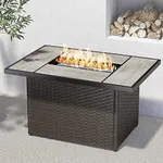 Grand Patio Outdoor 43-Inch CSA Safety Approved Gas Fire Pit Table 50000 BTU Rectangle Propane Fire Pit with Ceramic Tile Top and Wicker Base