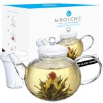 GROSCHE Monaco Glass Tea Pot with Infuser 1250 ml 42 fl. oz Capacity. Glass Teapot with Glass Tea Infuser, heatproof Glass for Loose Leaf Tea or Blooming Tea