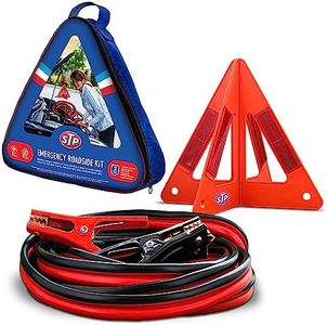 STP 3-Piece Roadside Kit, Jumper Cables for Car Battery, 12 ft Heavy Duty Automotive Booster Cables with Reflective Triangle and Carrying Case