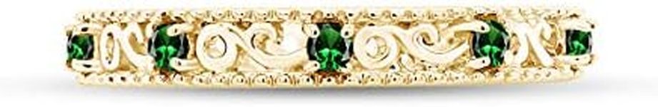 Jewel Zone US Round Cut Simulated Green Emerald Stackable Ring in 14K Yellow Gold Over Sterling Silver