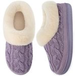 VeraCosy Ladies' Warm Knitted Faux Suede Memory Foam Moc Slippers Purple, 5 UK