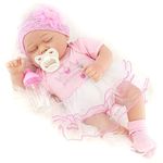 The Magic Toy Shop Bibi Doll - 17" Realistic Reborn Baby Doll Girl Handmade With Sleeping Eyes, Pink Dress, Pacifier, Milk Bottle and Birth Certificate (Sleeping Girl)