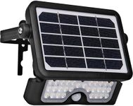 Luceco Solar Powered LED Outdoor Floodlight with PIR Motion Sensor, Security Light, Exterior Lighting, Angular Design, Adjustable, Guardian, Black, IP65, 5W, 550lm, 4000K, LEXSF6B40