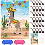 PLULON Pin the Tail on the Donkey Birthday Games for Kids Mexican Donkey Game Poster with 24Pcs Tail Stickers Donkey Party Favors Carnival Birthday Fiesta Home Wall Decor Classroom Family Activities