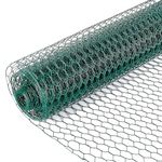 Chicken Wire Mesh Roll 400mm x 5 Metre, Green PVC Coated Iron Wire Never Rust Temporary Garden Animal Barrier Netting Fencing, Rodent Metal Mesh for Rabbit Poultry Vegetable