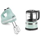 KitchenAid KHM512IC 5-Speed Ultra Power Hand Mixer, Ice Blue, 1 + KitchenAid KFC3516IC 3.5 Cup Mini Food Processor, Ice