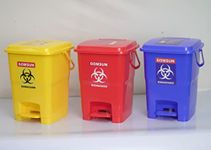 GOMSUN Plastic Bio Medical Pedal Garbage Waste Dustbin 16 LTR (Red + Blue + Yellow Pack Of 3)