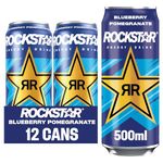 Rockstar XDurance Energy Drink, Blueberry Pomegranate and Acai, Non-Alcoholic, 200 mg Caffeine, Caffeinated Drink with Taurine, Guarana, Ginseng, and Vitamins, 12 x 500 ml cans