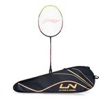 Li-Ning Turbo 99 Carbon Fibre Strung Badminton Racket with Full Racket Cover (Black/Green) | For Intermediate Players | 84 grams | Maximum String Tension - 30lbs