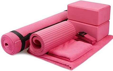 BalanceFrom GoYoga 7-Piece Set - Include Yoga Mat with Carrying Strap, 2 Yoga Blocks, Yoga Mat Towel, Yoga Hand Towel, Yoga Strap and Yoga Knee Pad (Pink, 1/4"-Thick Mat)