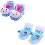 MumsLap Cotton Blend Baby Boys & Baby Girls Ankle Length Socks (Set Of 2 Pairs) | Anti Slip | Booties Socks For A Newborn Baby To 12 Months Toddlers | Infant | Kids (Blue And White, 0-12 Months)