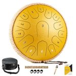 MeloBeat Steel Tongue Drum - 13 Inch 15 Notes Tongue Drum - Hand Pan Drum with Music Book, Handpan Drum Mallets and Carry Bag, D Major (Yellow)