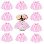 12 Pieces Mini Tutu Table Skirt Wine Bottle Cover Tutu Skirt Tulle Tutu Table Skirt Decor Tutu Garland Tulle Table Centerpieces for Wedding Baby Shower Cake Dessert Birthday Party (Pink and White)