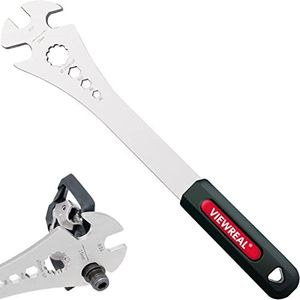 ViewReal 6-in-1 Bicycle Pedal Wrench - Mountain Bike Pedal Removal Spanner with Extra Long 12.6-inch Handle, Includes 15mm, 9/16-inch, 10T, 6/8/10mm Hexagon Holes