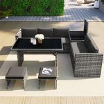 ModernLuxe 7pcs Patio Outdoor Furniture Sets All-Weather Rattan Sectional Sofa with Tea Table&Washable Couch Cushions