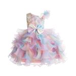 Miipat Girls Pageant Dress Flower Kids Wedding Party Dress Ruffle Princess Girls One Shoulder Ball Gown(Rainbow,5-6Years)