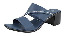 ITALIAN Shoemakers Coletty Dressy Comfortable Womens Low Block Heel Sandal Open Toe Supportive Arch Comfort, Denim Blue, 9