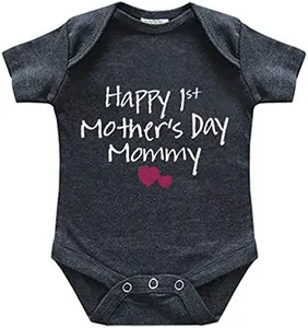 Comfiv first mothers day baby boy girl outfit happy 1st mother's day mommy bodysuit gifts (Charcoal Black, 0-3 Months)