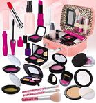 TEUVO Pretend Makeup Toy Set for Little Girls, Maquillaje para Niñas, Kids Pretend Play Fake Makeup Kit Princess Toys with Cosmetic Bag for Kids Role Play Beauty Set Birthday (Not Real Makeup