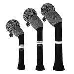 Scott Edward 3Pcs Golf Head Cover Set for Driver(460cc) Fairway Hybrid/UT Double Layers Elastic Yarn Protect Golf Club from Scratches Perfect Match Golf Bags (Black and White Dot)