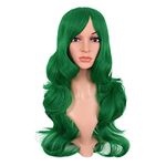 MapofBeauty 24 Inch/60cm Charming Synthetic Long Wavy Side Bangs Women Party Anime Cosplay Wig (Grass Green)