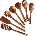 Wooden Kitchen Utensils set,NAYAHOSE Wooden Spoons for cooking Natural Teak Wood Kitchen Spatula Set for Cooking including Spoon Ladle Fork 7 Pack