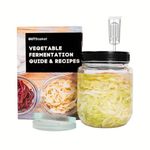 Gutbasket Fermented Vegetable Kit - Complete Fermentation Kit with Fermentation Glass Jar, Lids with Grommet, Airlock, and Recipe Book with 10 Recipes- Sauerkraut, Pickles, Beet Kvaas and More