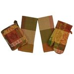 Serafina Home Fall Harvest Thanksgiving Kitchen Towels and Pot Holder: Colorful Shades of Autumn Jacquard Leaves Pumpkin