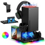 FYOUNG Upgraded Cooling Stand & Charging Station for Xbox Series X Console & Controller, Accessories for Xbox Series X, 15 RGB Lights Wireless Dual Charger Dock, Cooling Fan with Headset Hanger