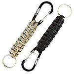 Kadactive Paracord Keyrings With Carabiner Keyring Clip - 2 Pack Black Camo keyring for backpack, Survival, Camping - Paracord Key Chain key holder - Key Lanyard for men - car keyring