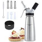 Stainless Steel Whipped Cream Dispenser, longziming Premium Food Grade 304 Stainless Whipped Cream Dispenser for Creating Whipping Cream with 3 Decorating Nozzles for All Types of Dessert Decoration