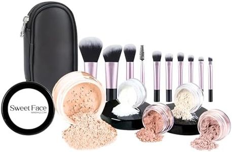 16pc STARTER KIT with 10 BRUSHES SET (PINK BISQUE) Mineral Makeup Bare Face Loose Powder Includes Matte Foundation, Veil Primer, Blush, Bronzer, Translucent Finishing Setting Powder SPF 30 Travel Size