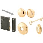 Prime-Line Products E 2437 Vertical Trim Lock Set, Surface Mount, Keyed, Brass Knobs