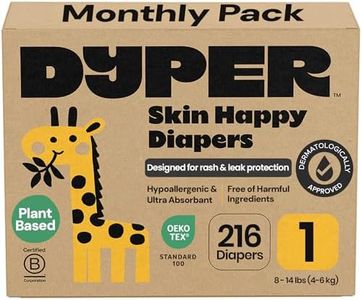DYPER - Baby Diapers Hypoallergenic Cloth Alternative Day & Overnight Protection - Made with Plant-Based* & Honest Ingredients - Size 1 (216 Count)
