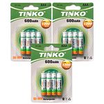 TINKO 12 x AAA 600mAh 1.2v RECHARGEABLE NI-MH BATTERIES FOR CORDLESS PHONE/SOLAR LIGHTS