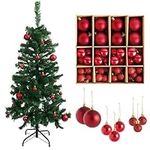 THE TWIDDLERS - 1 4ft / 1.2m Christmas Tree with Strong Metal Stand and 260 Tips & 50-Pack Red Christmas Baubles - Assorted Sizes and Finishes - 6cm, 4cm, 3cm
