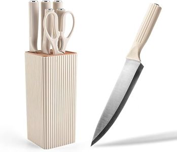 Kienlix Knife Set, 6-Piece Kitchen Knife Set with Block, High Carbon Stainless Steel Ultra Sharp Kitchen Knives, Wood Grain Handle, Dishwasher Safe Knife Block Set, Black, Mothers Day Gifts (White)