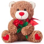 IKASA Teddy Bear Stuffed Animal Plush Toy with Bow for Valentine Day,Cute 27cm Plushie with Rose Soft Small Toy,Valentine’s Day Gifts for Girlfriend