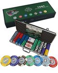 Poker Set with 500 ‘Tony’ Chips - Complete Professional Set for Texas Holdem Poker, Blackjack and other Casino Games - Accessories Include Clay Chips, Five Dice, Playing Cards and Travel Case