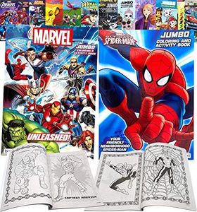 Marvel Superheroes Avengers, Spiderman Ultimate Fun Arts Crafts Coloring and Activity Sticker Books Gift Set, Perforated Paper - Healthy Educational Play, for Kids Girls Boys Toddlers